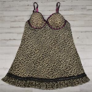 Y2K Rampage Leopard Mesh Babydoll Chemise Mini Lingerie Slip Dress Fits XL (1X)